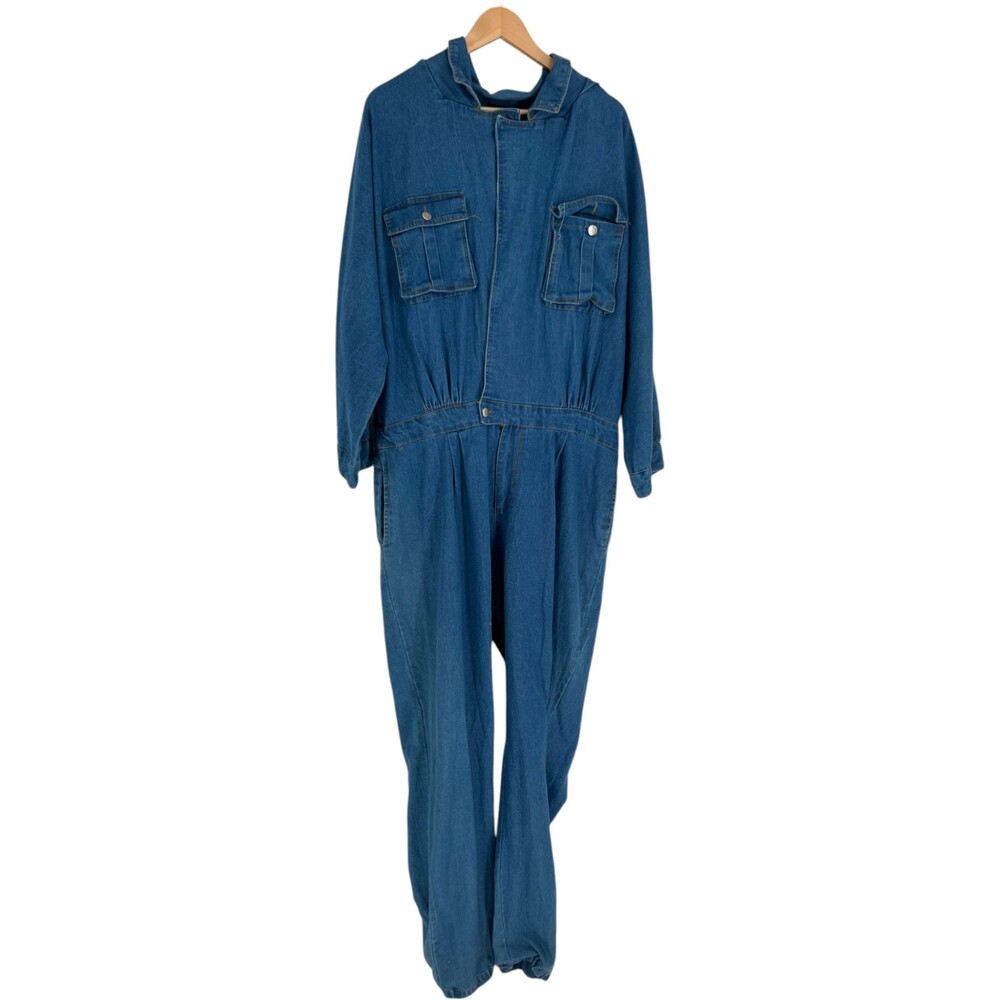 Ashley Stewart Jumpsuit Womens Size 24 Blue Denim Long Sleeve Cargo Utility